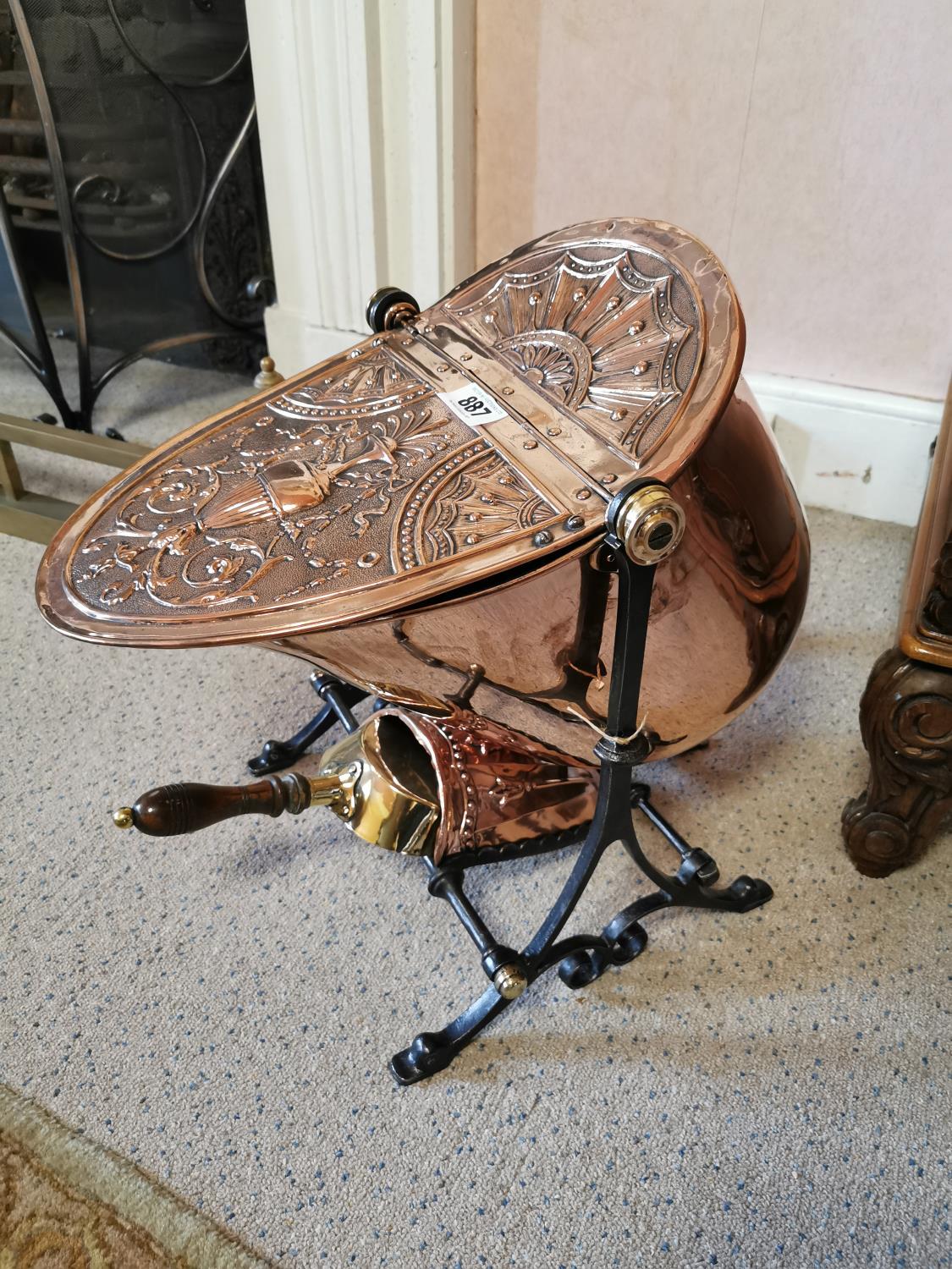 Edwardian copper coal scuttle.