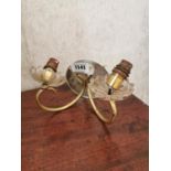 Pair of brass and cut glass wall lights.