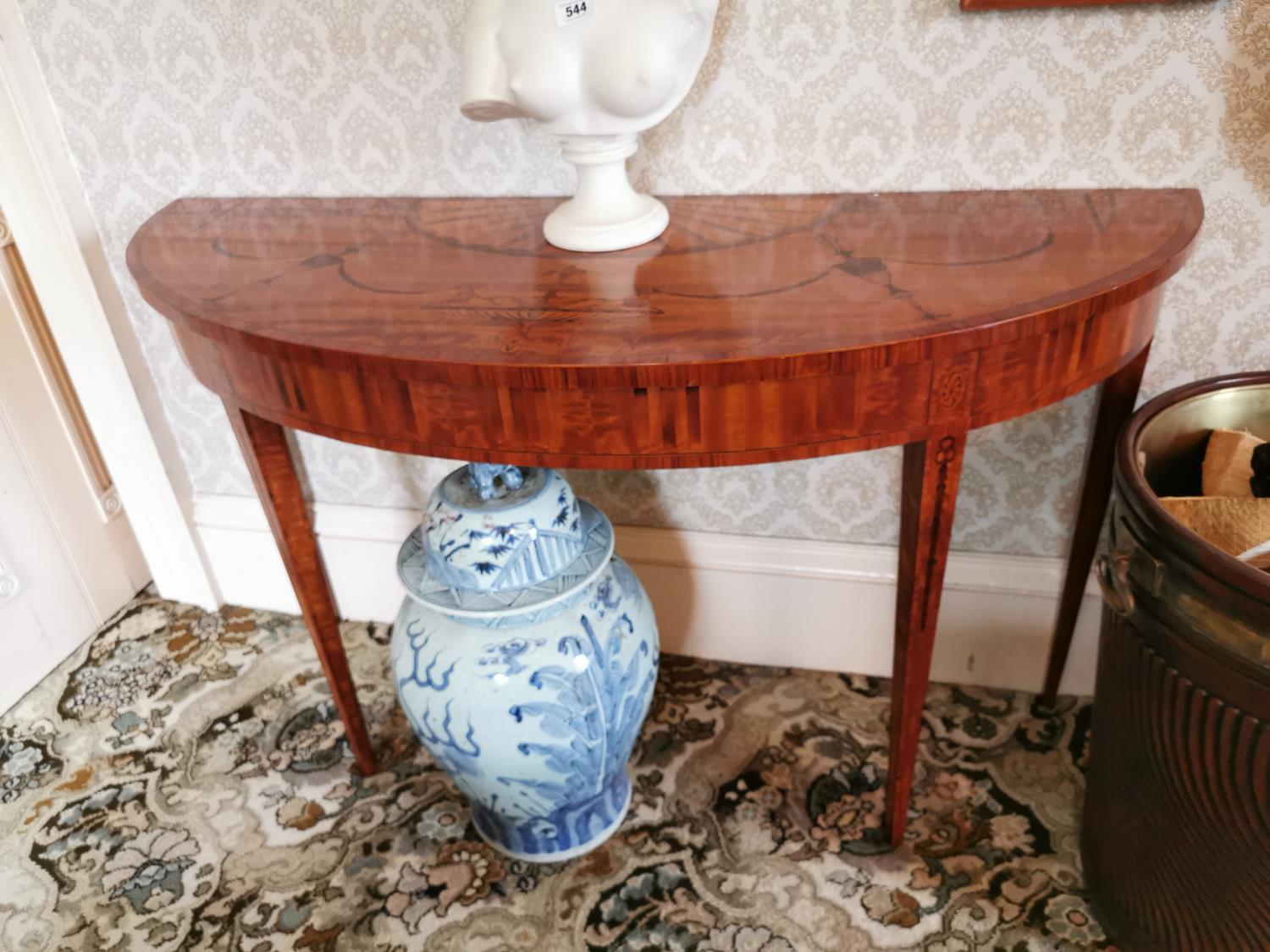 Good quality pair of inlaid satinwood demi - lune tables - Image 7 of 10