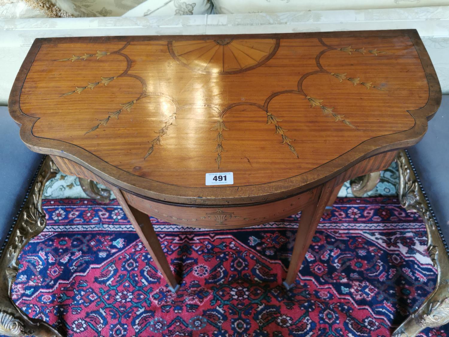 Early 19th. C. inlaid satinwood turn over leaf card table - Image 2 of 4