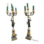Pair of 19th C. bronze and gilded metal table lamps.