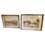 Two late 19th C. framed black and white aqua tints