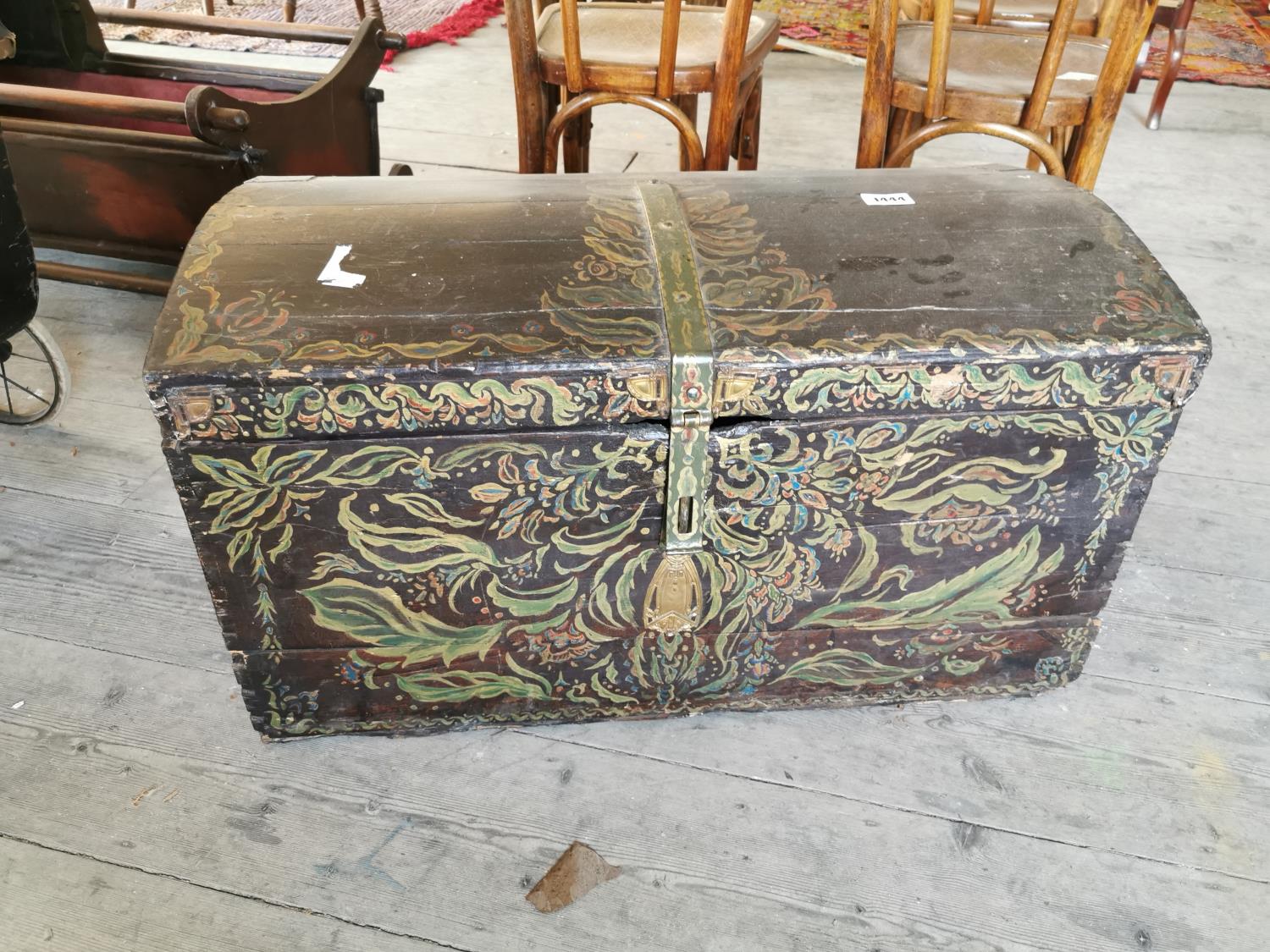 19th C. hand painted pine dome topped trunk.