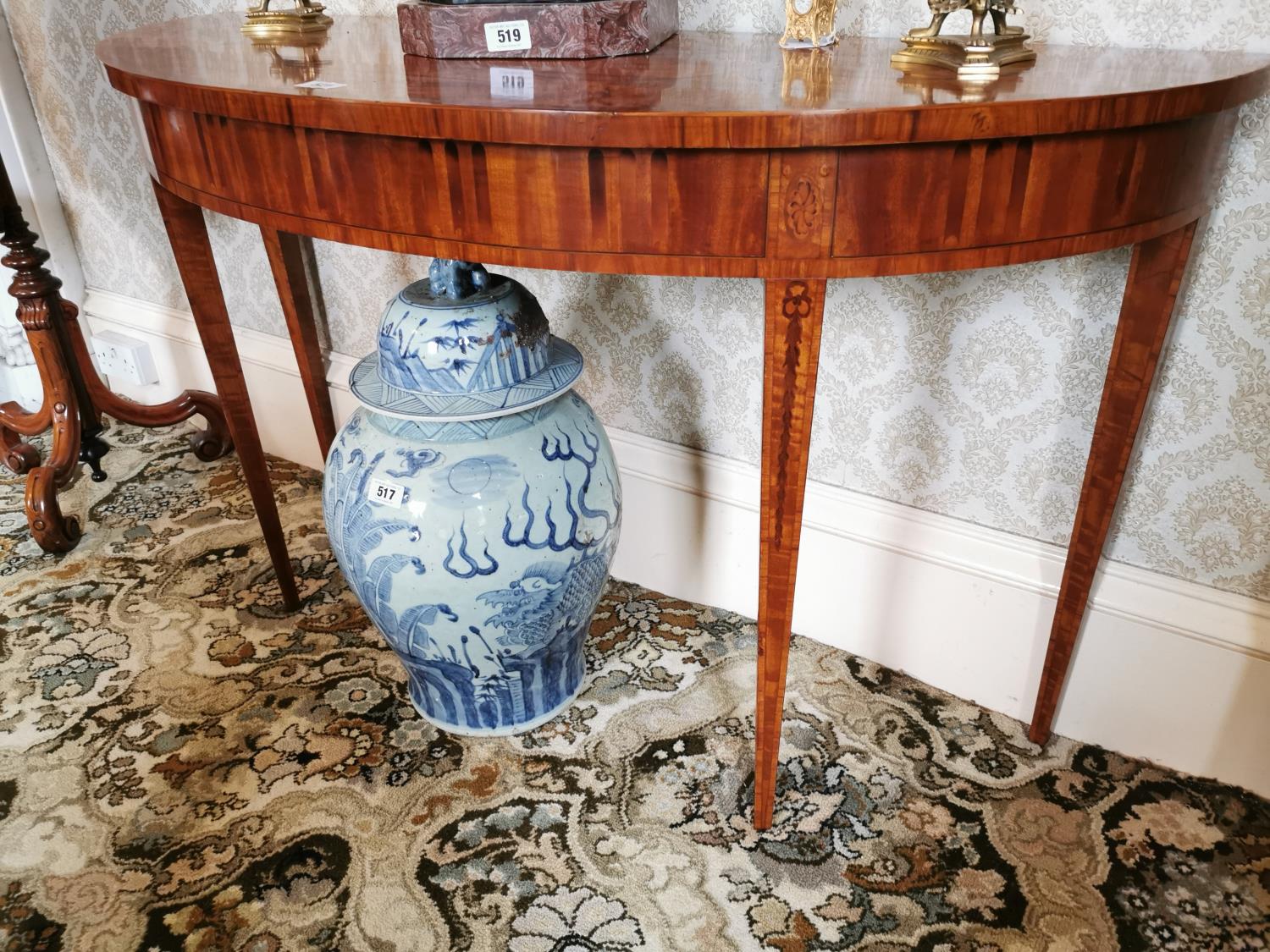 Good quality pair of inlaid satinwood demi - lune tables - Image 5 of 10