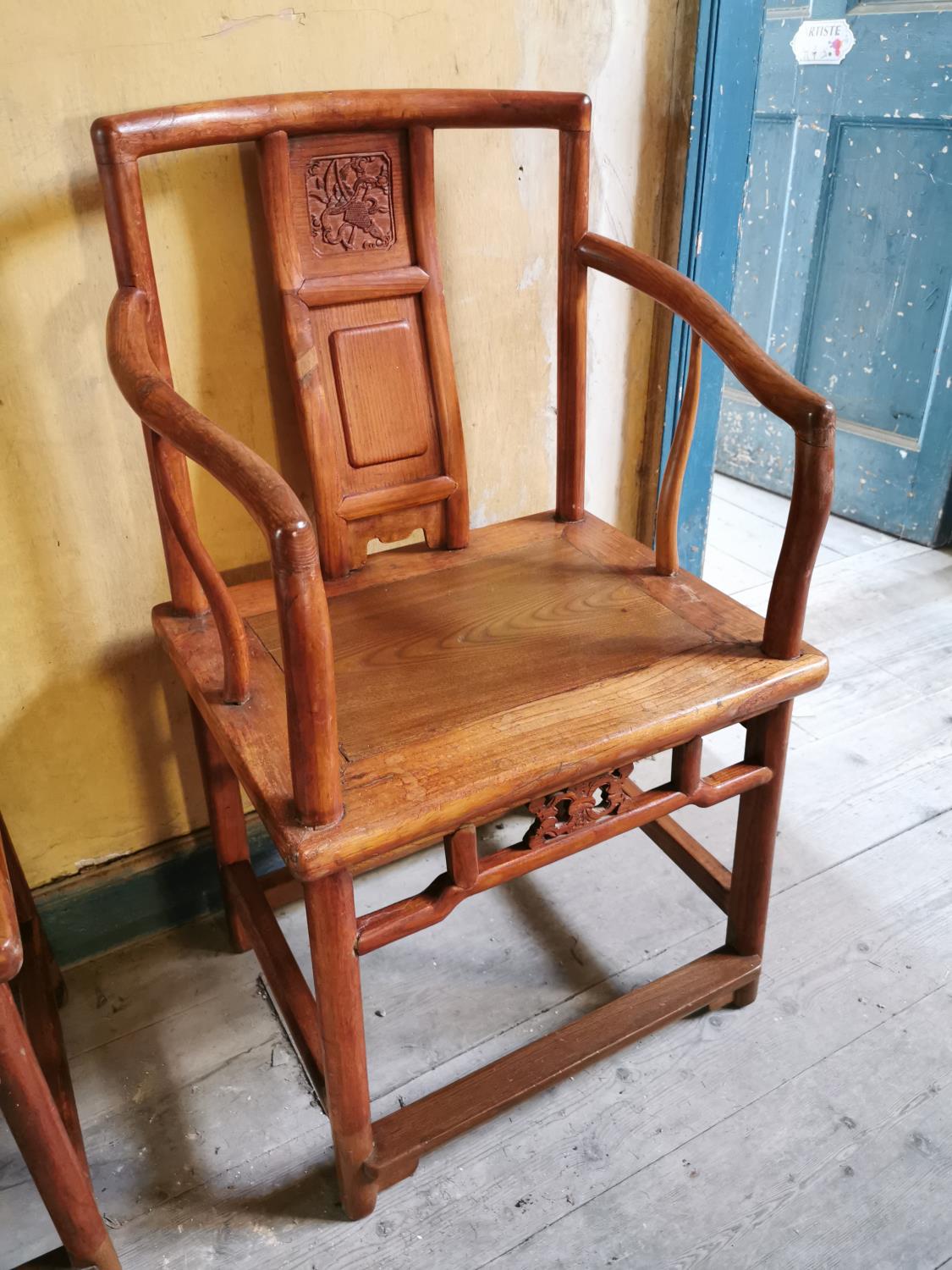 Pair of fruit wood Chinese open arm chairs. - Image 2 of 2