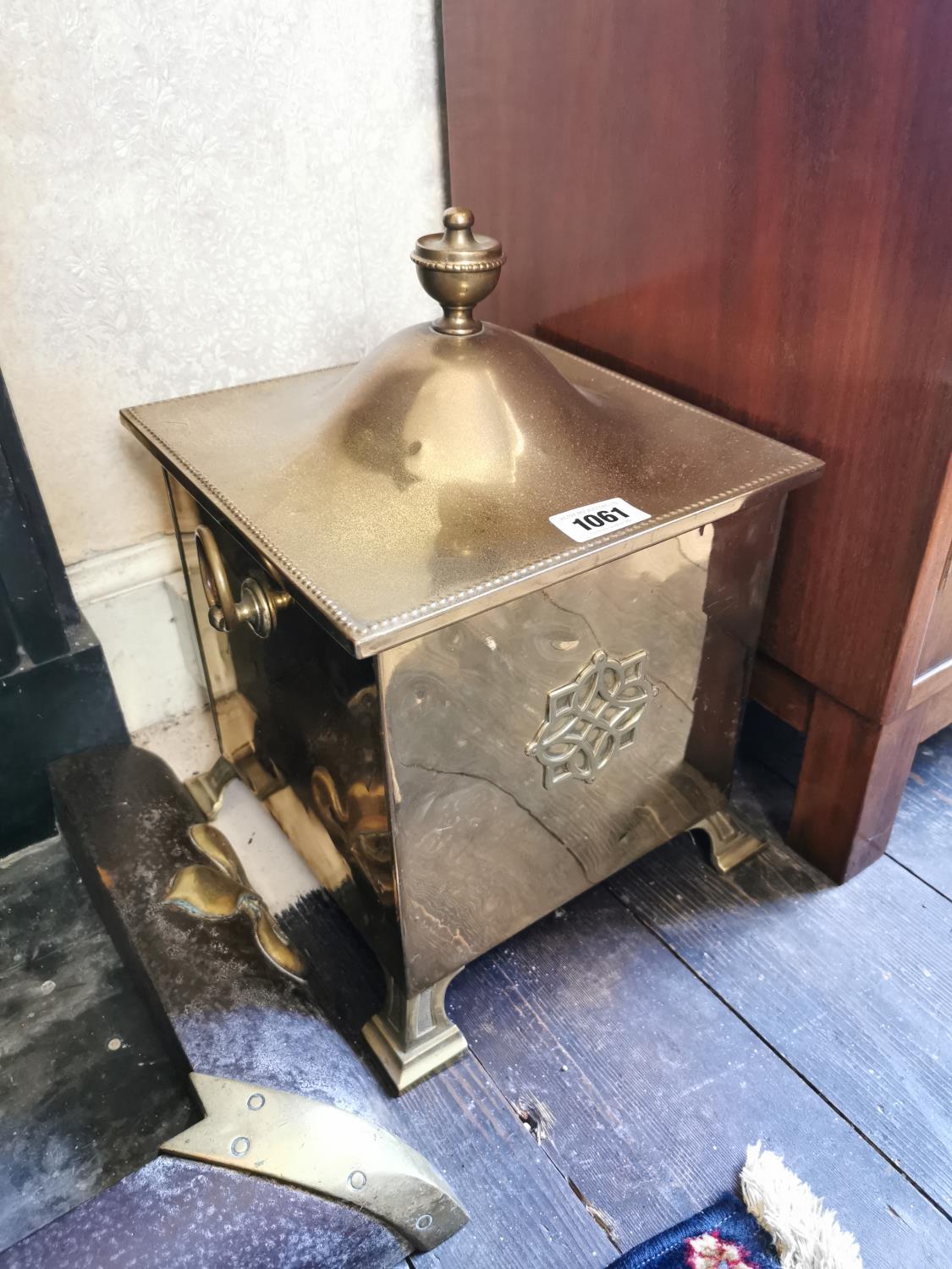 Edwardian brass lidded coal bucket.