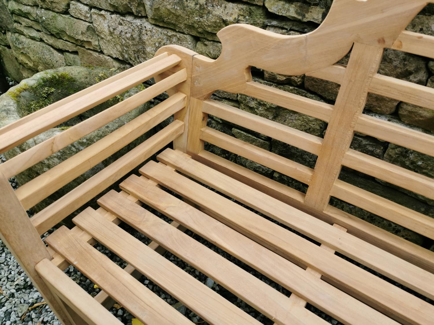 Lutyens teak garden bench. - Image 4 of 4