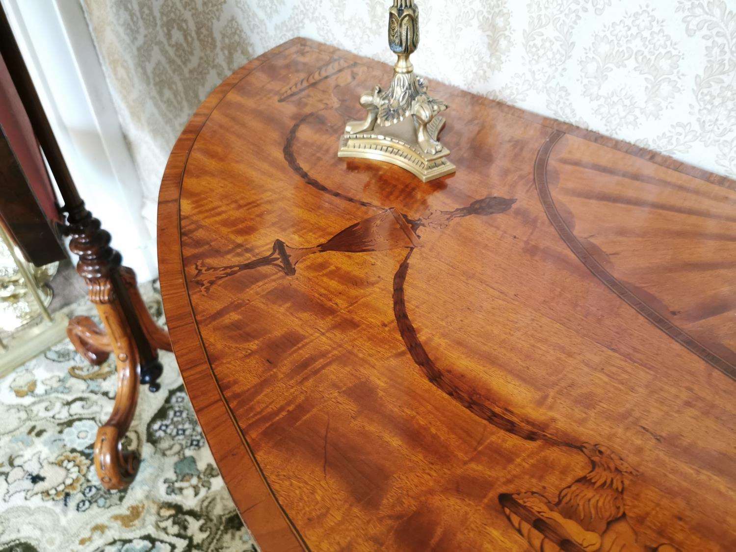 Good quality pair of inlaid satinwood demi - lune tables - Image 4 of 10