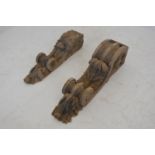 Two 19th. C. carved pine corbels .