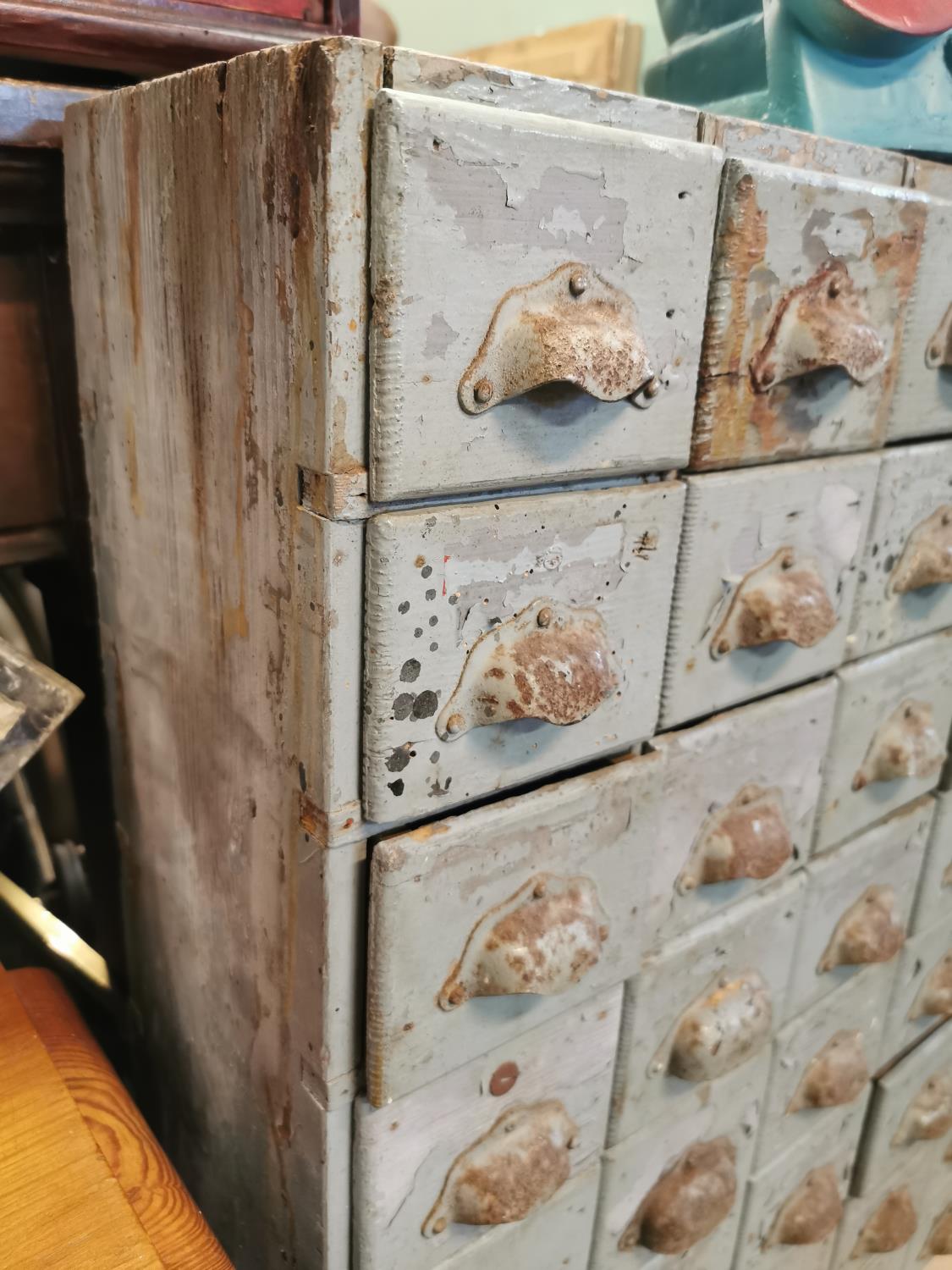 Early 20th. C. painted pine bank of drawers - Image 2 of 4