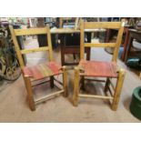 Pair of early 20th. C. pine sugan chairs