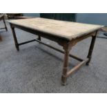 19th C. oak desk on turned legs.