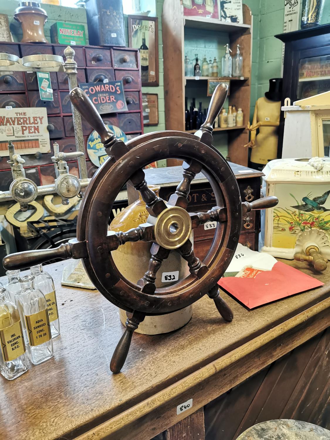 Mahogany and brass ships wheel