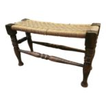 Oak stool with rattan seat