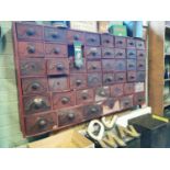 Rare 19th. C. hand painted pine bank of Apothecary drawers