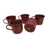 Set of five early 20th C. enamel army mugs