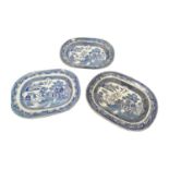 Three 19th C. Willow patterned meat platters