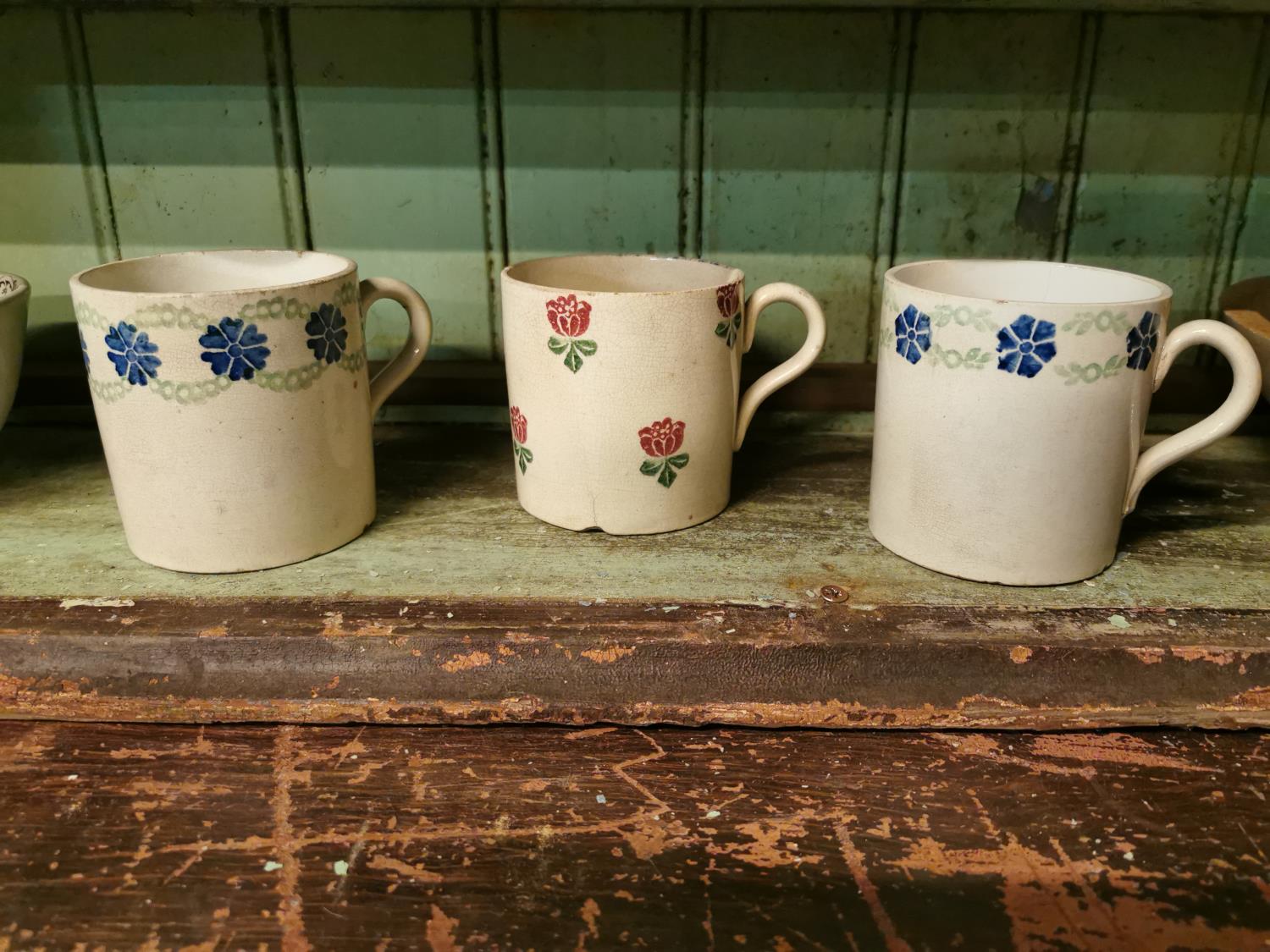 Three 19th C. spongeware mugs