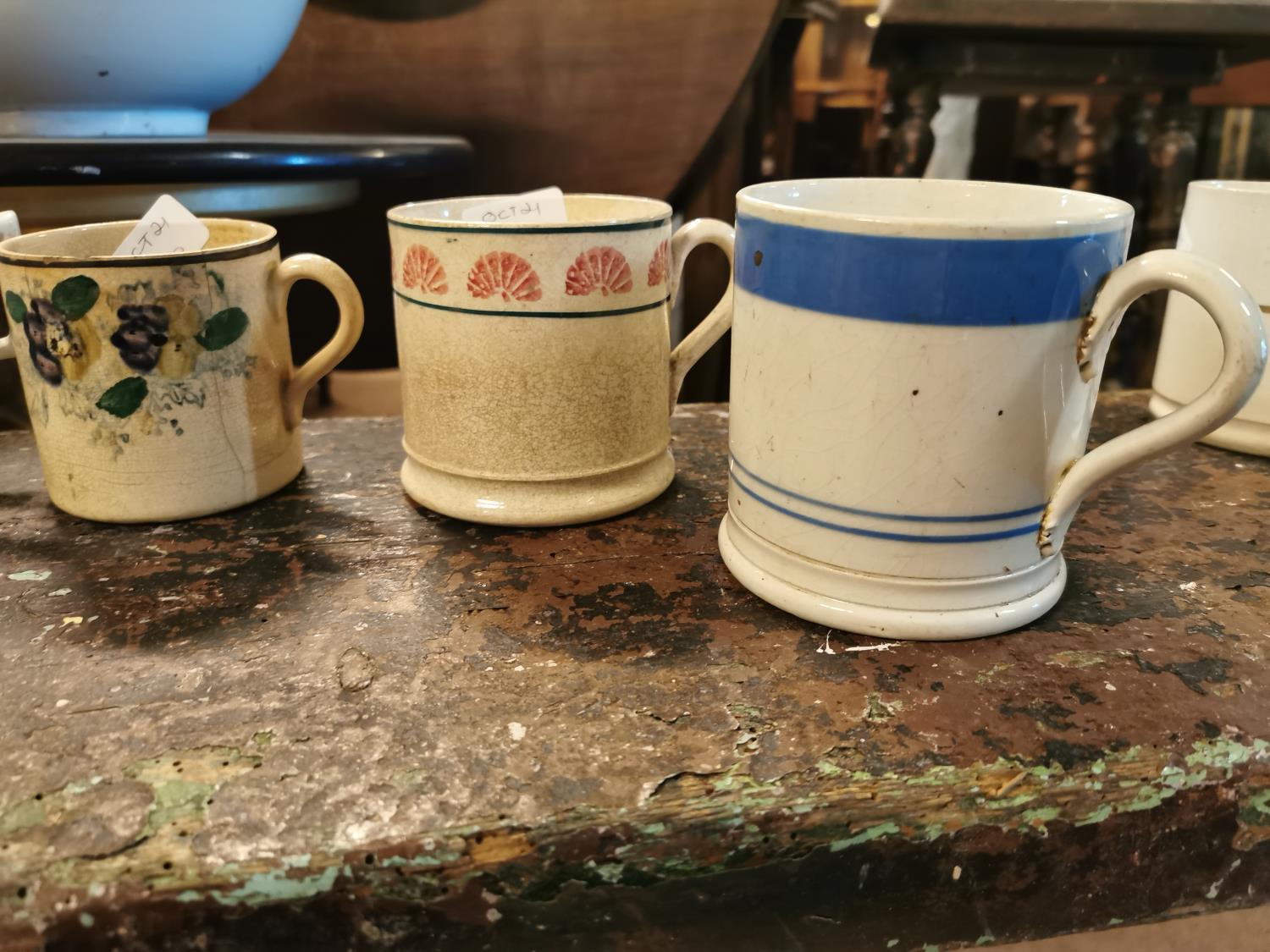 Six 19th C. transfer and spongeware mugs. - Bild 2 aus 3