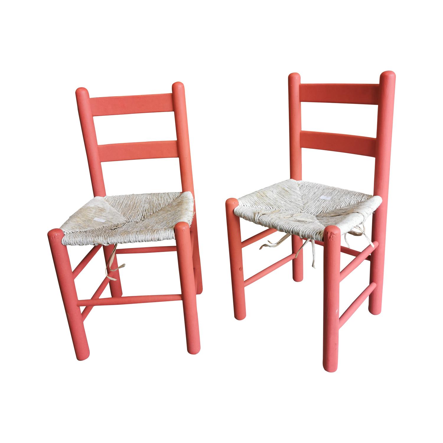 Pair of painted pine sugan chairs.