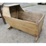 19th. C. pine cot raised on rockers