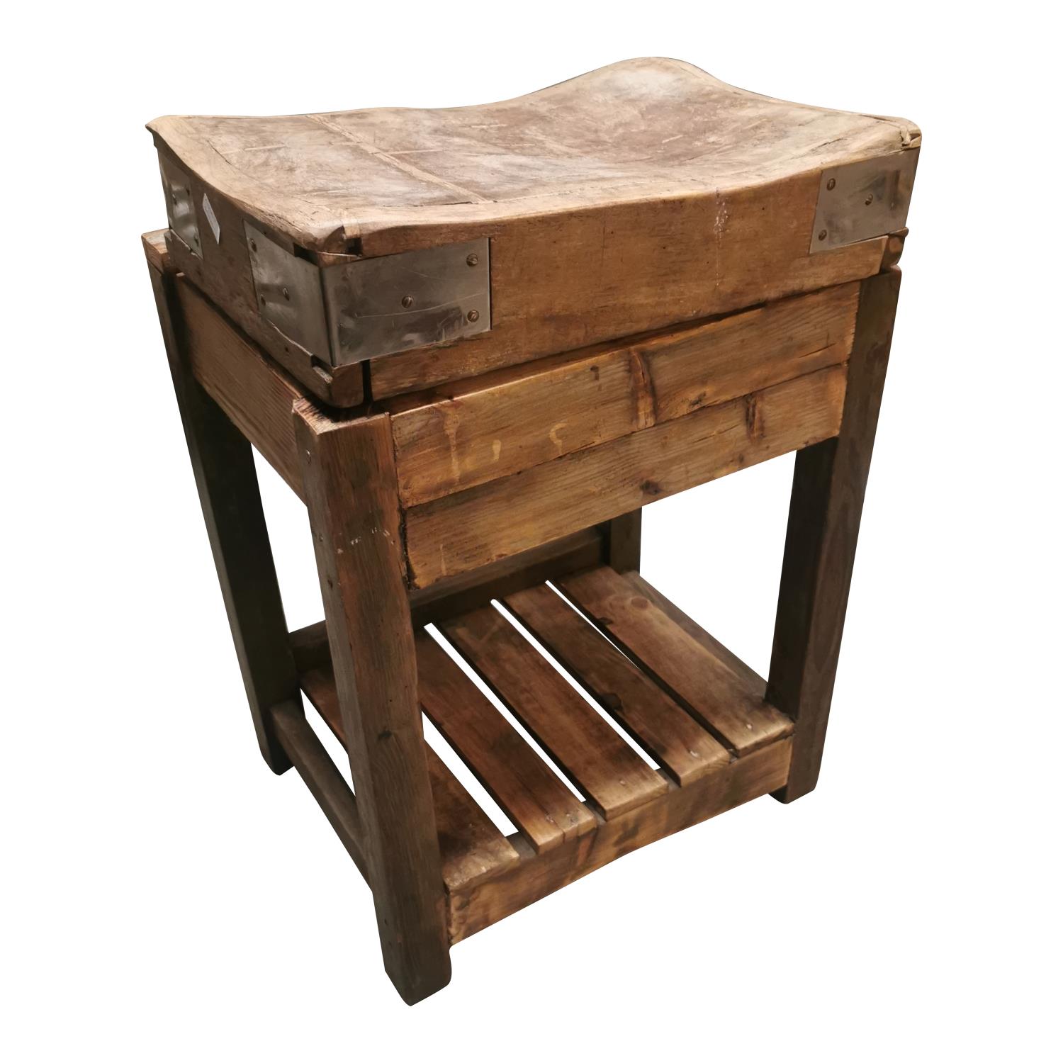 Pine butchers block on stand