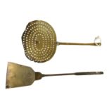 Early 20th C. Brass and metal spatula and colander