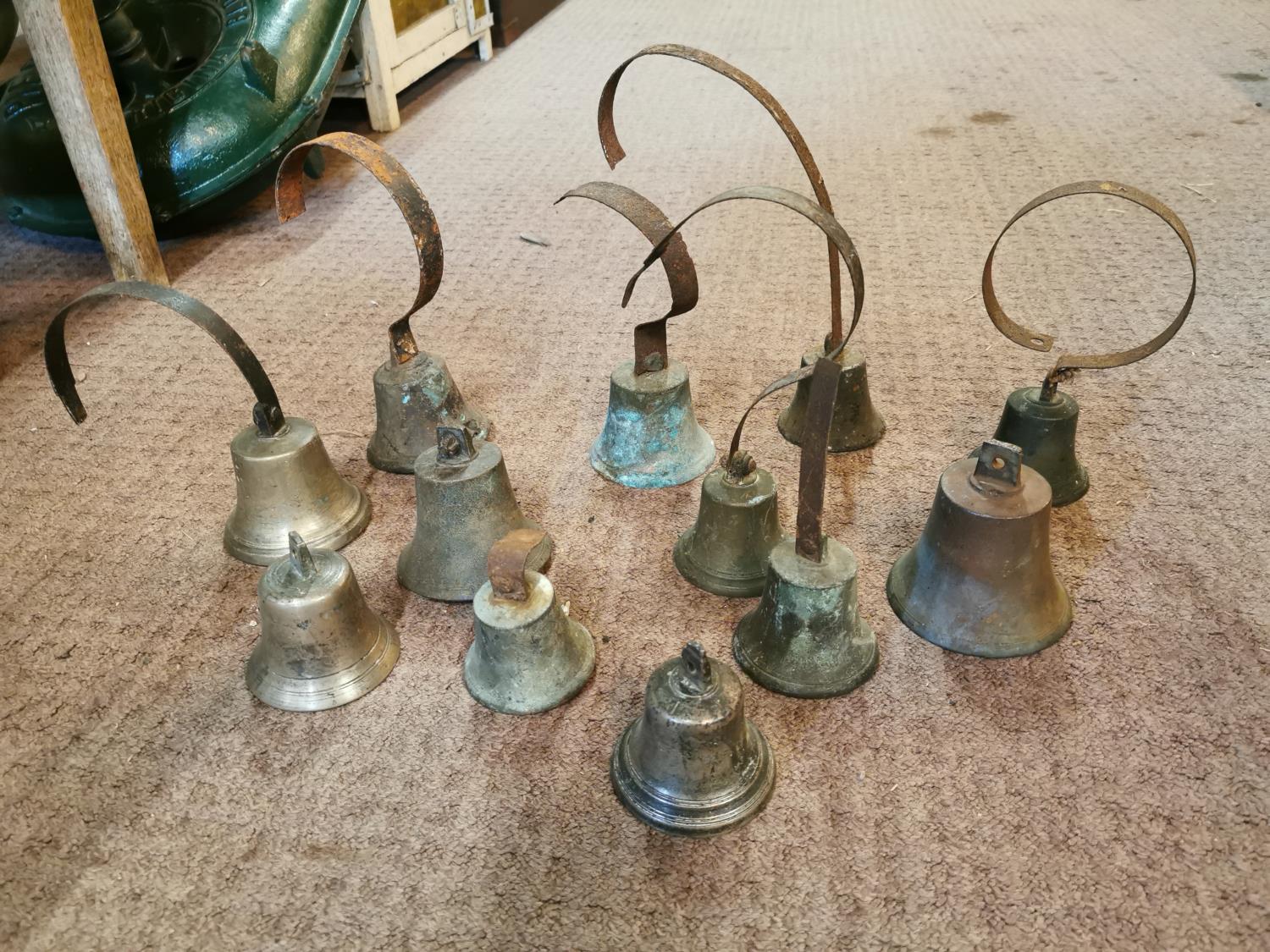 Collection of twelve bronze and metal house bells.