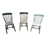 Three 19th. C. kitchen chairs