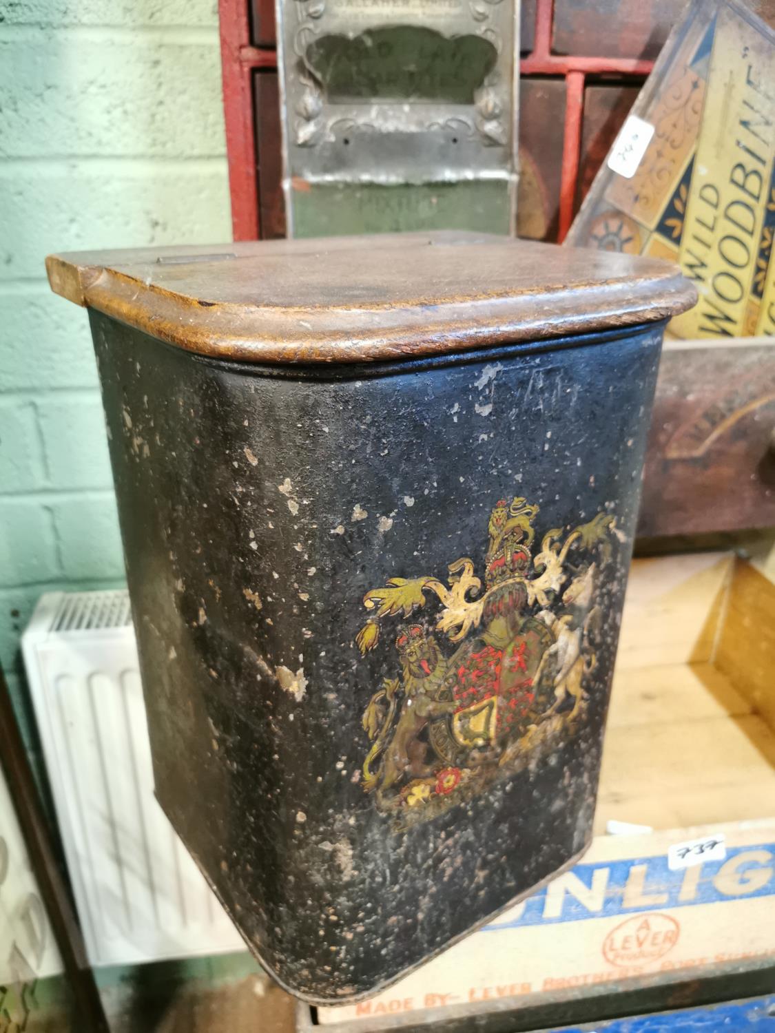 Rare early 20th. C. hand painted metal tea bin