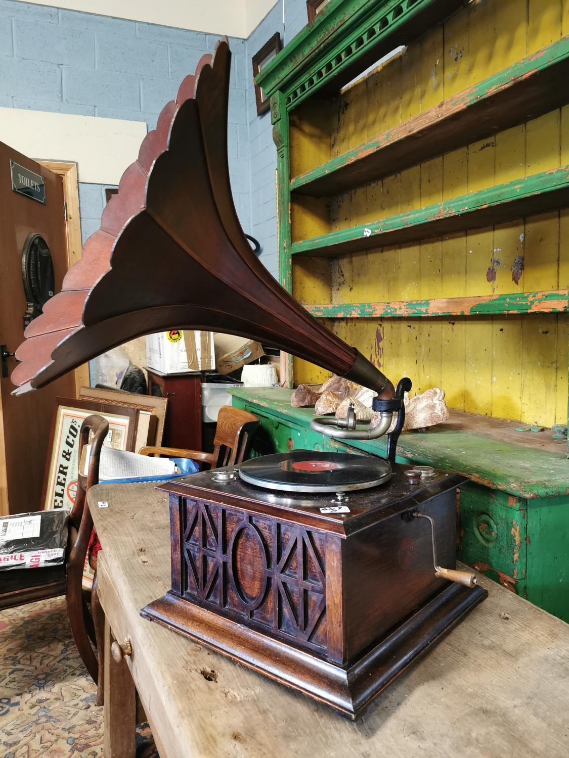 Edwardian oak Columbia gramophone - Image 2 of 2