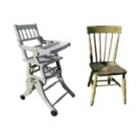 Pine high chair and kitchen chair
