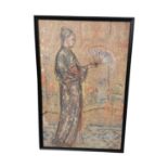 Oriental Lady with Fan coloured print