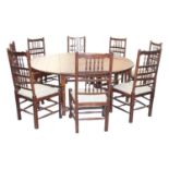 G -Plan oak drop leaf dining room table and eight chairs