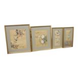 Set of four Japanese framed silk pictures
