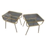 Pair of Retro gilded metal and smoked glass two tier lamp tables