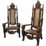 Pair of good quality carved mahogany throne chairs