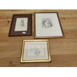 Three framed early 20th C. Dog pencil drawings.