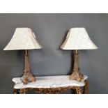 Pair of resin table lamps with shades.
