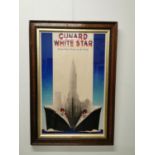 Framed Cunard White Star advertising print.