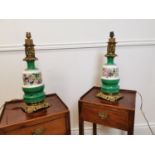 Pair of 19th C. ceramic and brass table lamps.