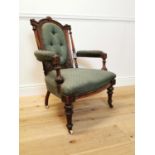 19th. C. upholstered walnut open armchair