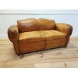 1940's French tanned leather upholstered two seated sofa