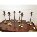 Set of six Art Nouveau silvered brass candlesticks