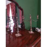 Pair of silver plated two branch candelabra.