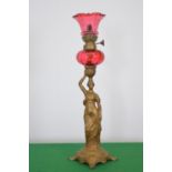 Oil lamp mounted on figurine base