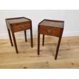 Pair of Edwardian mahogany and oak lamp tables.