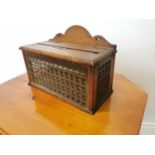 Edwardian oak and brass letter box.