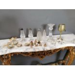 Misc. collection of glass salt and pepper pots, two part dolls tea sets and figurines.