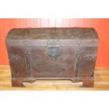 19th C. Ship's trunk with metal straps.